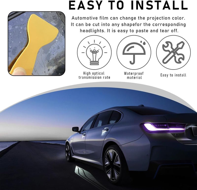 Wevdn Car Light Tint Film, 46.8" × 11.8" Extra-Wide Waterproof Headlight Taillight Tint Wrap Roll, Self Adhesive Film Sticker Sheet for Car Headlight Tail Lights with Squeegee+Cutter (Purple) - Image 5